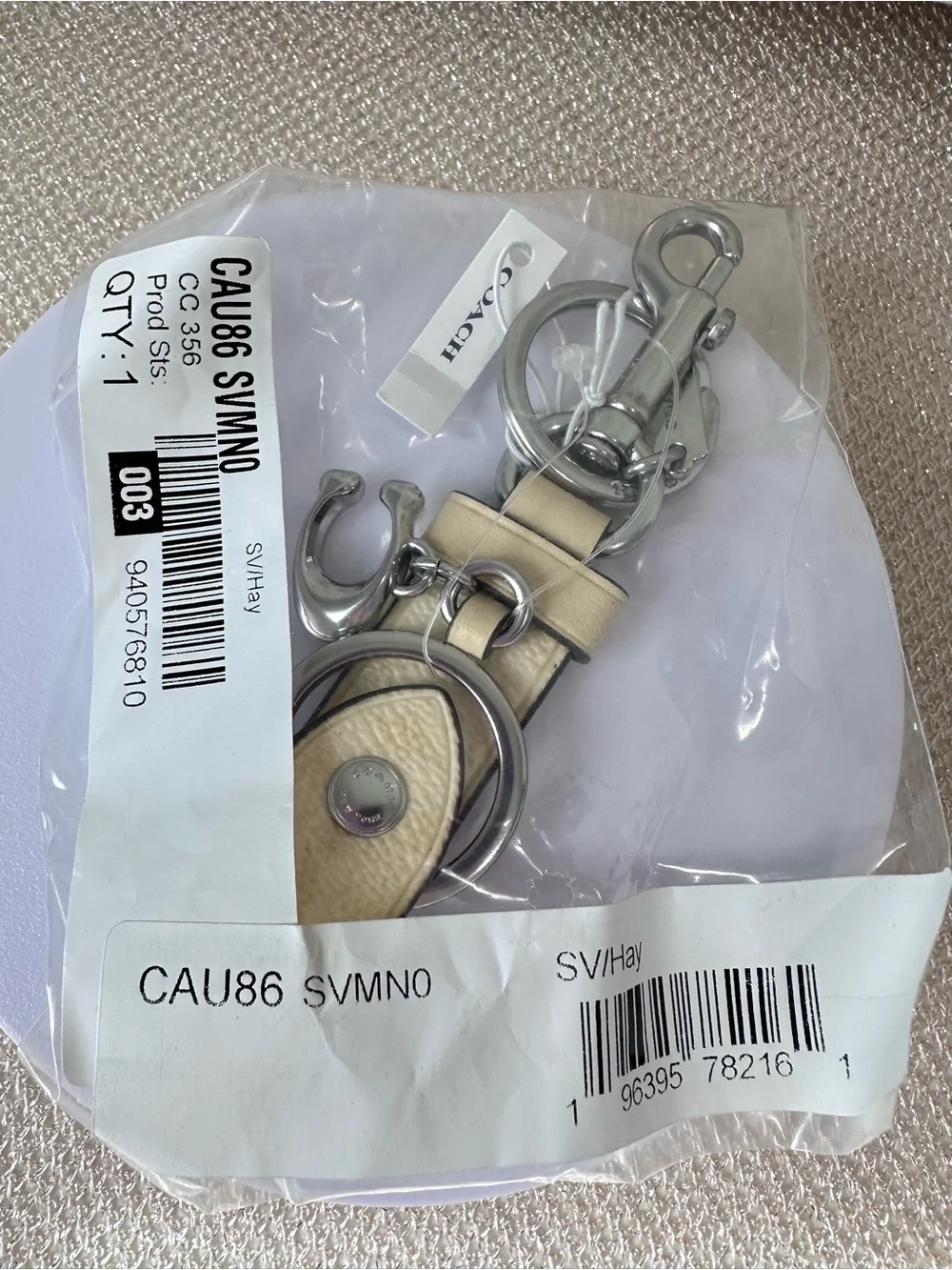 Coach Trigger Snap Leather Keychain Bag Charm  in Hay Silver Hardware CAU86